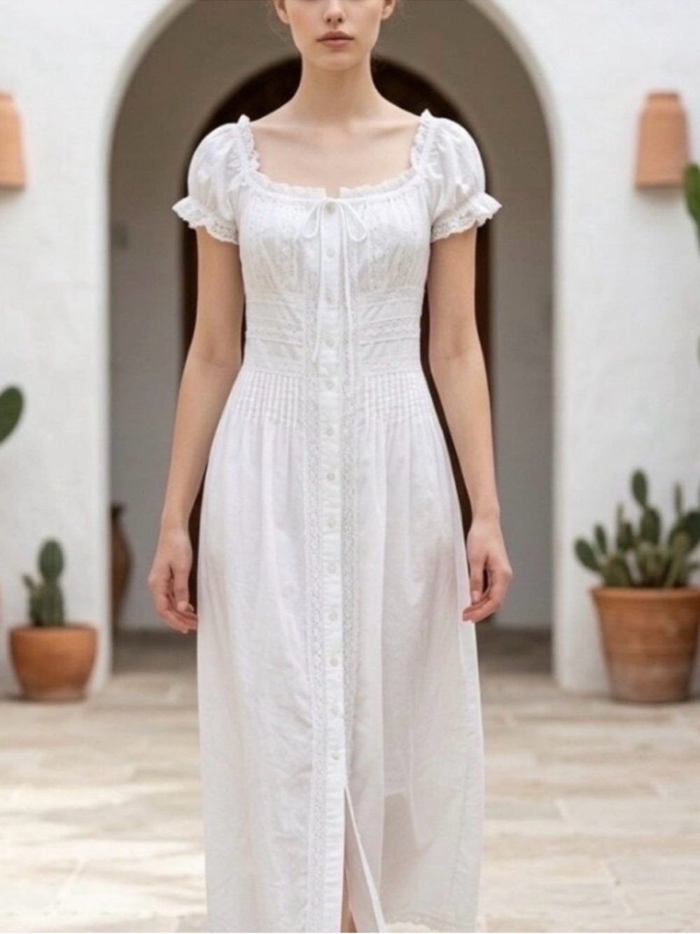 Tuckernuck Caroline Constas White Cottagecore / Prairie Midi Dress dress size S